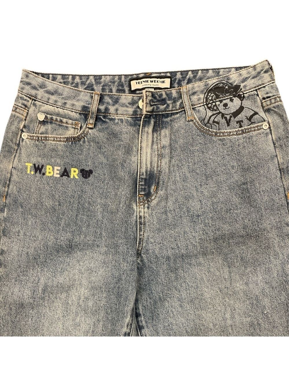 Teenie Weenie W30” High rise light wash embroidered preppy girl mom denim